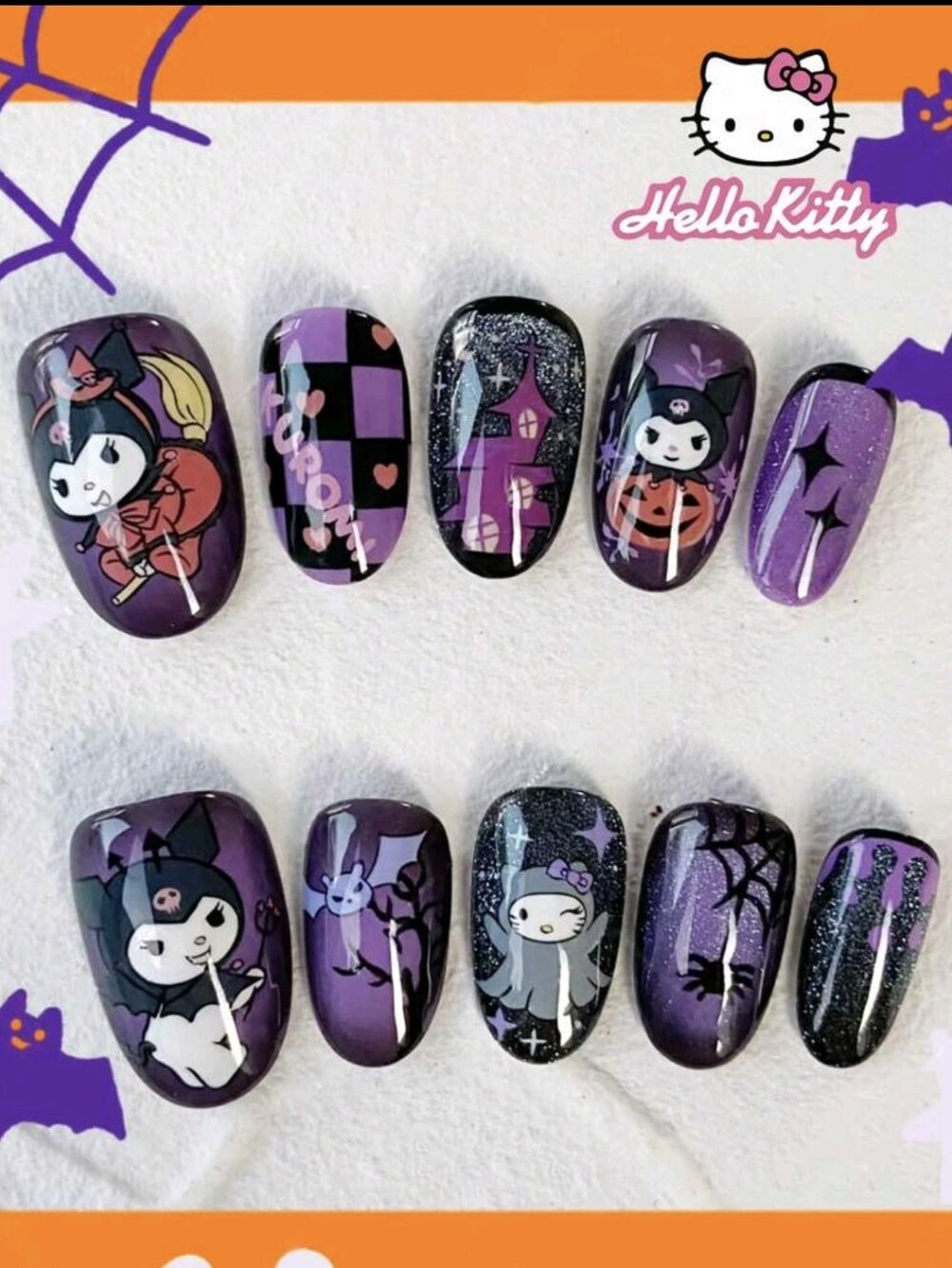 Hello Kitty Purple & Black Kuromi-Halloween Themed  Nail Set